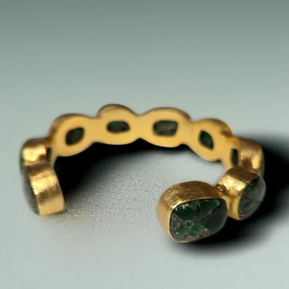 24k Gold Plated Chunky Natural Green Mohave Turquoise Artisan Cuff Bracelet - Picture 5 of 6